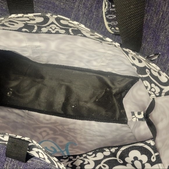 Black and White Tote Bag with Embroidered Letter A - Picture 4 of 4